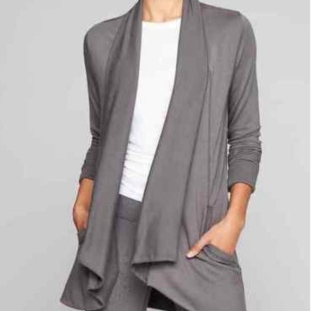 ATHLETA Womens Gray Open Front Cardigan Duster Size Small S P Petite